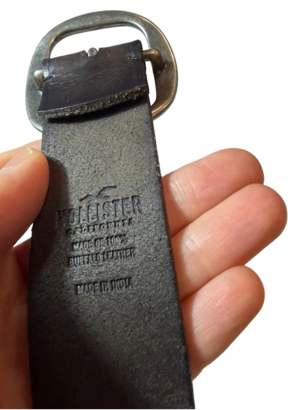 Hollister Heritage Black Buffalo Leather Belt Western Boho Silver Buckle